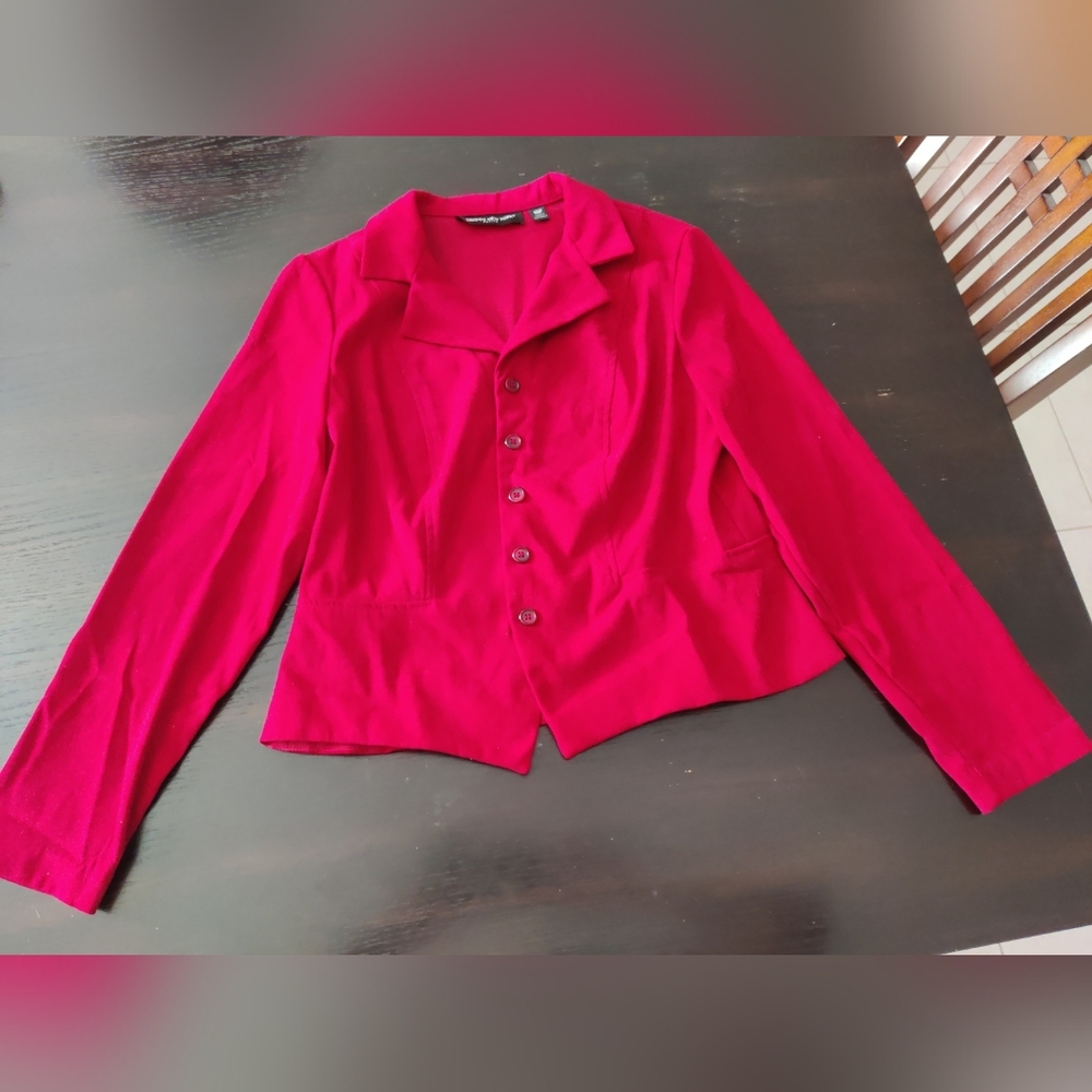 Briggs New York Petite - Suede Feel - Size 10P - Red Jacket - Shoulder Pads